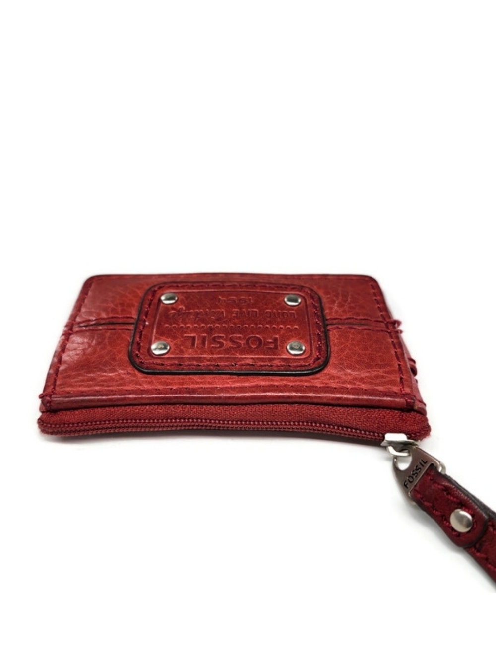 Fossil Emory Red Leather Zip Top Flap Snap Coin, Card & Key Chain Change Purse - Picture 5 of 11